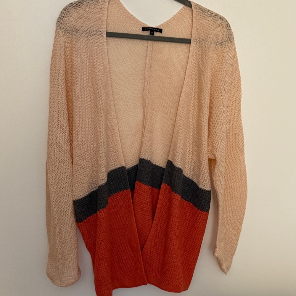 Staccato Peach,Orange and Grey Open front Cardigan